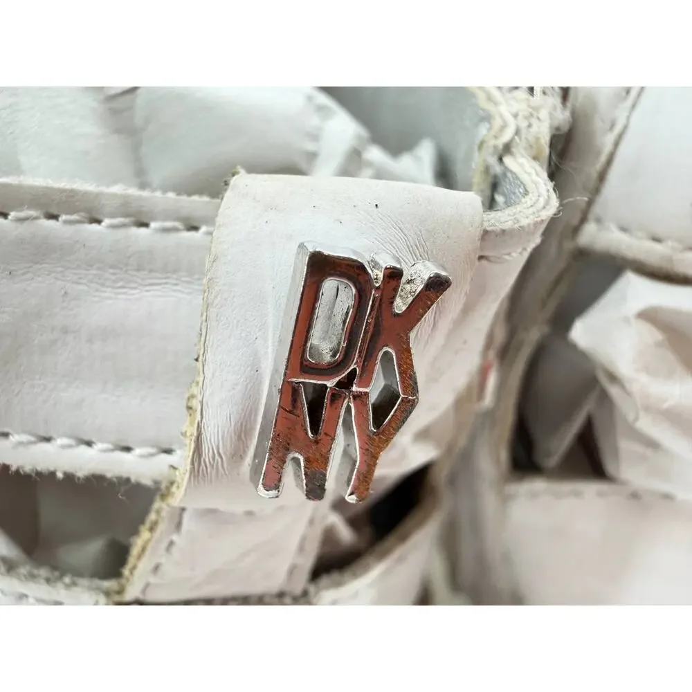 DKNY Girls White Silver Strappy Platform Sport Sandals Size 4,5-5Y